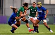 24 October 2020; Sene Naoupu of Ireland is tackled by Veronica Madia of Italy during the Women's Six Nations Rugby Championship match between Ireland and Italy at Energia Park in Dublin. Due to current restrictions laid down by the Irish government to prevent the spread of coronavirus and to adhere to social distancing regulations, all sports events in Ireland are currently held behind closed doors. Photo by Ramsey Cardy/Sportsfile