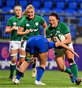 24 October 2020; Lindsay Peat of Ireland is tackled by Beatrice Rigoni of Italy during the Women's Six Nations Rugby Championship match between Ireland and Italy at Energia Park in Dublin. Due to current restrictions laid down by the Irish government to prevent the spread of coronavirus and to adhere to social distancing regulations, all sports events in Ireland are currently held behind closed doors. Photo by Brendan Moran/Sportsfile