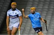 24 October 2020; Eamon Dillon of Dublin celebrates scoring his side's second goal as Laois goalkeeper Enda Rowland looks on during the Leinster GAA Hurling Senior Championship Quarter-Final match between Laois and Dublin at Croke Park in Dublin. Photo by Piaras Ó Mídheach/Sportsfile