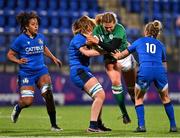 24 October 2020; Dorothy Wall of Ireland is tackled by Francesca Sgorbini and Veronica Madia of Italy during the Women's Six Nations Rugby Championship match between Ireland and Italy at Energia Park in Dublin. Due to current restrictions laid down by the Irish government to prevent the spread of coronavirus and to adhere to social distancing regulations, all sports events in Ireland are currently held behind closed doors. Photo by Brendan Moran/Sportsfile