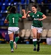 24 October 2020; Katie O’Dwyer, right, replaces Lindsay Peat of Ireland during the Women's Six Nations Rugby Championship match between Ireland and Italy at Energia Park in Dublin. Due to current restrictions laid down by the Irish government to prevent the spread of coronavirus and to adhere to social distancing regulations, all sports events in Ireland are currently held behind closed doors. Photo by Ramsey Cardy/Sportsfile