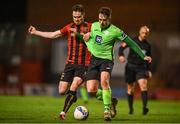 24 October 2020; Michael Barker of Bohemians in action against Mark Russell of Finn Harps during the SSE Airtricity League Premier Division match between Bohemians and Finn Harps at Dalymount Park in Dublin. Photo by Eóin Noonan/Sportsfile