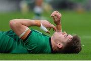 24 October 2020; Garry Ringrose of Ireland after taking an knock to his jaw and leaving the pitch with an injury during the Guinness Six Nations Rugby Championship match between Ireland and Italy at the Aviva Stadium in Dublin. Due to current restrictions laid down by the Irish government to prevent the spread of coronavirus and to adhere to social distancing regulations, all sports events in Ireland are currently held behind closed doors. Photo by Brendan Moran/Sportsfile