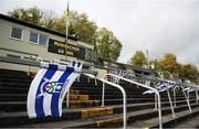 25 October 2020; Monaghan flags fly on an empty terrace prior to the Allianz Football League Division 1 Round 7 match between Monaghan and Meath at St Tiernach's Park in Clones, Monaghan. Photo by Harry Murphy/Sportsfile
