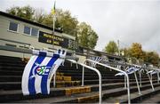 25 October 2020; Monaghan flags fly on an empty terrace prior to the Allianz Football League Division 1 Round 7 match between Monaghan and Meath at St Tiernach's Park in Clones, Monaghan. Photo by Harry Murphy/Sportsfile