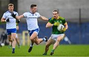 25 October 2020; Cillian O'Sullivan of Meath in action against Dessie Ward of Monaghan during the Allianz Football League Division 1 Round 7 match between Monaghan and Meath at St Tiernach's Park in Clones, Monaghan. Photo by Harry Murphy/Sportsfile