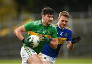 25 October 2020; Domhnaill Flynn of Leitrim in action against Colm O’Shaughnessy of Tipperary during the Allianz Football League Division 3 Round 7 match between Leitrim and Tipperary at Avantcard Páirc Sean Mac Diarmada in Carrick-on-Shannon, Leitrim. Photo by Seb Daly/Sportsfile