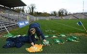 25 October 2020; Meath kitman Paddy Doyle lays out the kit prior to the Allianz Football League Division 1 Round 7 match between Monaghan and Meath at St Tiernach's Park in Clones, Monaghan. Photo by Harry Murphy/Sportsfile