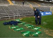 25 October 2020; Meath kitman Paddy Doyle lays out the kit prior to the Allianz Football League Division 1 Round 7 match between Monaghan and Meath at St Tiernach's Park in Clones, Monaghan. Photo by Harry Murphy/Sportsfile
