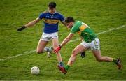 25 October 2020; Conal Kennedy of Tipperary in action against Domhnaill Flynn of Leitrim during the Allianz Football League Division 3 Round 7 match between Leitrim and Tipperary at Avantcard Páirc Sean Mac Diarmada in Carrick-on-Shannon, Leitrim. Photo by Seb Daly/Sportsfile