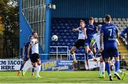 25 October 2020; John Martin of Waterford headers his side's first goal during the SSE Airtricity League Premier Division match between Waterford and Dundalk at RSC in Waterford. Photo by Sam Barnes/Sportsfile