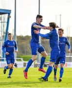 25 October 2020; John Martin of Waterford, centre, celebrates with team-mates, including Will Fitzgerald, second from right, after scoring his side's first goal during the SSE Airtricity League Premier Division match between Waterford and Dundalk at RSC in Waterford. Photo by Sam Barnes/Sportsfile