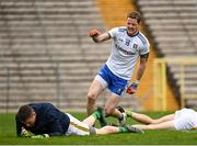 25 October 2020; Conor McManus of Monaghan celebrates after scoring his side's second goal as Andrew Colgan of Meath looks dejected during the Allianz Football League Division 1 Round 7 match between Monaghan and Meath at St Tiernach's Park in Clones, Monaghan. Photo by Harry Murphy/Sportsfile