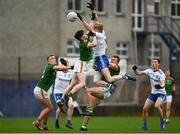 25 October 2020; Kieran Hughes of Monaghan in action against Dondal Keogan, left, and Ronan Jones of Meath during the Allianz Football League Division 1 Round 7 match between Monaghan and Meath at St Tiernach's Park in Clones, Monaghan. Photo by Harry Murphy/Sportsfile