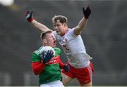 25 October 2020; Ryan O'Donoghue of Mayo in action against Kieran McGeary of Tyrone during the Allianz Football League Division 1 Round 7 match between Mayo and Tyrone at Elverys MacHale Park in Castlebar, Mayo. Photo by Piaras Ó Mídheach/Sportsfile