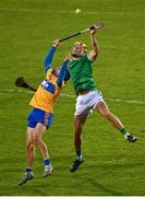 25 October 2020; Shane O'Donnell of Clare in action against Dan Morrissey of Limerick during the Munster GAA Hurling Senior Championship Quarter-Final match between Limerick and Clare at Semple Stadium in Thurles, Tipperary. This game also doubles up as the Allianz Hurling League Division 1 Final as the GAA season was shortened due to the coronavirus pandemic and both teams had qualified for the final. Photo by Eóin Noonan/Sportsfile
