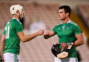 25 October 2020; Kyle Hayes, left, and Paddy O’Loughlin of Limerick celebrate after the Munster GAA Hurling Senior Championship Quarter-Final match between Limerick and Clare at Semple Stadium in Thurles, Tipperary. This game also doubles up as the Allianz Hurling League Division 1 Final as the GAA season was shortened due to the coronavirus pandemic and both teams had qualified for the final. Photo by Daire Brennan/Sportsfile