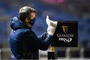 25 October 2020; A groundsman sanitises the corner flag ahead of the Guinness PRO14 match between Edinburgh and Connacht at BT Murrayfield in Edinburgh, Scotland. Photo by Paul Devlin/Sportsfile