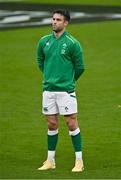 24 October 2020; Conor Murray of Ireland during the national anthem prior to the Guinness Six Nations Rugby Championship match between Ireland and Italy at the Aviva Stadium in Dublin. Due to current restrictions laid down by the Irish government to prevent the spread of coronavirus and to adhere to social distancing regulations, all sports events in Ireland are currently held behind closed doors. Photo by Seb Daly/Sportsfile