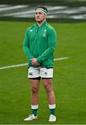 24 October 2020; Rob Herring of Ireland during the national anthem prior to the Guinness Six Nations Rugby Championship match between Ireland and Italy at the Aviva Stadium in Dublin. Due to current restrictions laid down by the Irish government to prevent the spread of coronavirus and to adhere to social distancing regulations, all sports events in Ireland are currently held behind closed doors. Photo by Seb Daly/Sportsfile