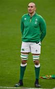 24 October 2020; Ultan Dillane of Ireland during the national anthem prior to the Guinness Six Nations Rugby Championship match between Ireland and Italy at the Aviva Stadium in Dublin. Due to current restrictions laid down by the Irish government to prevent the spread of coronavirus and to adhere to social distancing regulations, all sports events in Ireland are currently held behind closed doors. Photo by Seb Daly/Sportsfile