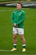 24 October 2020; Andrew Conway of Ireland during the national anthem prior to the Guinness Six Nations Rugby Championship match between Ireland and Italy at the Aviva Stadium in Dublin. Due to current restrictions laid down by the Irish government to prevent the spread of coronavirus and to adhere to social distancing regulations, all sports events in Ireland are currently held behind closed doors. Photo by Seb Daly/Sportsfile