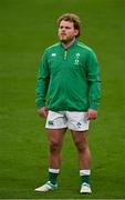 24 October 2020; Finlay Bealham of Ireland during the national anthem prior to the Guinness Six Nations Rugby Championship match between Ireland and Italy at the Aviva Stadium in Dublin. Due to current restrictions laid down by the Irish government to prevent the spread of coronavirus and to adhere to social distancing regulations, all sports events in Ireland are currently held behind closed doors. Photo by Seb Daly/Sportsfile