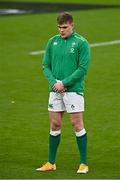 24 October 2020; Garry Ringrose of Ireland during the national anthem prior to the Guinness Six Nations Rugby Championship match between Ireland and Italy at the Aviva Stadium in Dublin. Due to current restrictions laid down by the Irish government to prevent the spread of coronavirus and to adhere to social distancing regulations, all sports events in Ireland are currently held behind closed doors. Photo by Seb Daly/Sportsfile