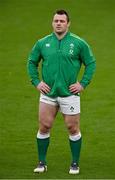 24 October 2020; Cian Healy of Ireland during the national anthem prior to the Guinness Six Nations Rugby Championship match between Ireland and Italy at the Aviva Stadium in Dublin. Due to current restrictions laid down by the Irish government to prevent the spread of coronavirus and to adhere to social distancing regulations, all sports events in Ireland are currently held behind closed doors. Photo by Seb Daly/Sportsfile