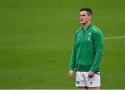 24 October 2020; Jonathan Sexton of Ireland during the national anthem prior to the Guinness Six Nations Rugby Championship match between Ireland and Italy at the Aviva Stadium in Dublin. Due to current restrictions laid down by the Irish government to prevent the spread of coronavirus and to adhere to social distancing regulations, all sports events in Ireland are currently held behind closed doors. Photo by Seb Daly/Sportsfile