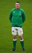24 October 2020; Peter O'Mahony of Ireland during the national anthem prior to the Guinness Six Nations Rugby Championship match between Ireland and Italy at the Aviva Stadium in Dublin. Due to current restrictions laid down by the Irish government to prevent the spread of coronavirus and to adhere to social distancing regulations, all sports events in Ireland are currently held behind closed doors. Photo by Seb Daly/Sportsfile