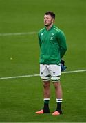 24 October 2020; Will Connors of Ireland during the national anthem prior to the Guinness Six Nations Rugby Championship match between Ireland and Italy at the Aviva Stadium in Dublin. Due to current restrictions laid down by the Irish government to prevent the spread of coronavirus and to adhere to social distancing regulations, all sports events in Ireland are currently held behind closed doors. Photo by Seb Daly/Sportsfile