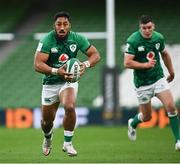 24 October 2020; Bundee Aki of Ireland during the Guinness Six Nations Rugby Championship match between Ireland and Italy at the Aviva Stadium in Dublin. Due to current restrictions laid down by the Irish government to prevent the spread of coronavirus and to adhere to social distancing regulations, all sports events in Ireland are currently held behind closed doors. Photo by Ramsey Cardy/Sportsfile