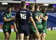 25 October 2020; Alex Wootton of Connacht celebrates with team-mates after scoring a try during the Guinness PRO14 match between Edinburgh and Connacht at BT Murrayfield in Edinburgh, Scotland. Photo by Paul Devlin/Sportsfile
