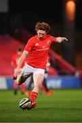 26 October 2020; Ben Healy of Munster kicks a conversion during the Guinness PRO14 match between Munster and Cardiff Blues at Thomond Park in Limerick. Photo by Ramsey Cardy/Sportsfile