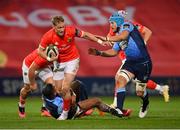 26 October 2020; Mike Haley of Munster is tackled by Olly Robinson of Cardiff Blues during the Guinness PRO14 match between Munster and Cardiff Blues at Thomond Park in Limerick. Photo by Ramsey Cardy/Sportsfile