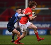 26 October 2020; Ben Healy of Munster is tackled by Lewis Jones of Cardiff Blues  during the Guinness PRO14 match between Munster and Cardiff Blues at Thomond Park in Limerick. Photo by Harry Murphy/Sportsfile