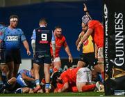 26 October 2020; Jack O'Donoghue of Munster scores his side's fourth try during the Guinness PRO14 match between Munster and Cardiff Blues at Thomond Park in Limerick. Photo by Harry Murphy/Sportsfile