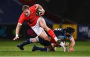 26 October 2020; Mike Haley of Munster is tackled by James Ratti of Cardiff Blues during the Guinness PRO14 match between Munster and Cardiff Blues at Thomond Park in Limerick. Photo by Harry Murphy/Sportsfile