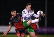 27 October 2020; Jack Connolly of Cabinteely of in action against Luke Heeney of Drogheda United during the SSE Airtricity League First Division match between Cabinteely and Drogheda United at Stradbrook in Blackrock, Dublin. Photo by Stephen McCarthy/Sportsfile