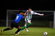 27 October 2020; Derek Daly of Bray Wanderers is tackled by Tumelo Tiou of Athlone Town during the SSE Airtricity League First Division match between Athlone Town and Bray Wanderers at Athlone Town Stadium in Athlone, Westmeath. Photo by Eóin Noonan/Sportsfile