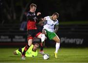 27 October 2020; Daniel Blackbyrne, right, and Corey Chambers of Cabinteely of in action against Mark Doyle of Drogheda United during the SSE Airtricity League First Division match between Cabinteely and Drogheda United at Stradbrook in Blackrock, Dublin. Photo by Stephen McCarthy/Sportsfile