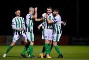 27 October 2020; Ryan Graydon, centre, of Bray Wanderers celebrates with team-mates Paul Keegan, left,and Killian Cantwell after scoring his side's first goal during the SSE Airtricity League First Division match between Athlone Town and Bray Wanderers at Athlone Town Stadium in Athlone, Westmeath. Photo by Eóin Noonan/Sportsfile