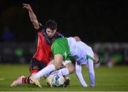 27 October 2020; Keith Dalton of Cabinteely of in action against James Clarke of Drogheda United during the SSE Airtricity League First Division match between Cabinteely and Drogheda United at Stradbrook in Blackrock, Dublin. Photo by Stephen McCarthy/Sportsfile