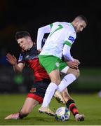 27 October 2020; Keith Dalton of Cabinteely of in action against James Clarke of Drogheda United during the SSE Airtricity League First Division match between Cabinteely and Drogheda United at Stradbrook in Blackrock, Dublin. Photo by Stephen McCarthy/Sportsfile