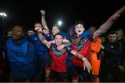 27 October 2020; Drogheda United players, including Chris Lyons, centre, celebrate after winning the SSE Airtricity First Division following their match against Cabinteely at Stradbrook in Blackrock, Dublin. Photo by Stephen McCarthy/Sportsfile