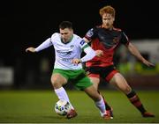 27 October 2020; Luke Clucas of Cabinteely in action against Hugh Douglas of Drogheda United during the SSE Airtricity League First Division match between Cabinteely and Drogheda United at Stradbrook in Blackrock, Dublin. Photo by Stephen McCarthy/Sportsfile