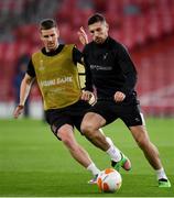 28 October 2020; Jordan Flores, right, and Patrick McEleney during a Dundalk Training Session at the Emirates Stadium in London, England. Photo by Ben McShane/Sportsfile