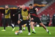 28 October 2020; Chris Shields, left, and Jordan Flores during a Dundalk Training Session at the Emirates Stadium in London, England. Photo by Ben McShane/Sportsfile