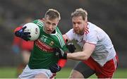 25 October 2020; Ryan O'Donoghue of Mayo in action against Frank Burns of Tyrone during the Allianz Football League Division 1 Round 7 match between Mayo and Tyrone at Elverys MacHale Park in Castlebar, Mayo. Photo by Piaras Ó Mídheach/Sportsfile